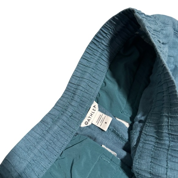 Athleta Retreat Linen Wide Leg Pant Pull On Drawstring Teal Beach Casual Size 8 - Picture 7 of 7